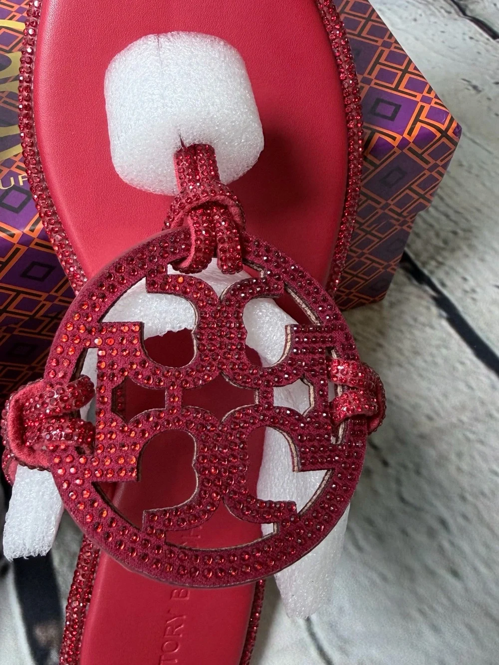 Tory Burch Pink Crystal Logo Thong Sandals